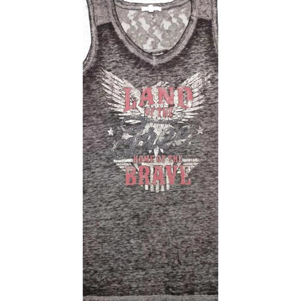 Maurices Burnout Sleeveless Top Womens Size S "Land Of The Free" Lace Patriotic - Picture 3 of 11